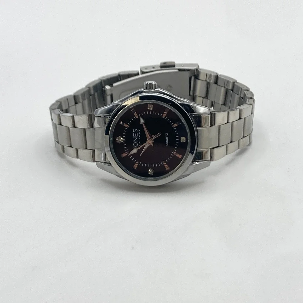 Jones New York Women's Watch 30mm Silver Tone Black Dial WR 30M New Battery 7.5